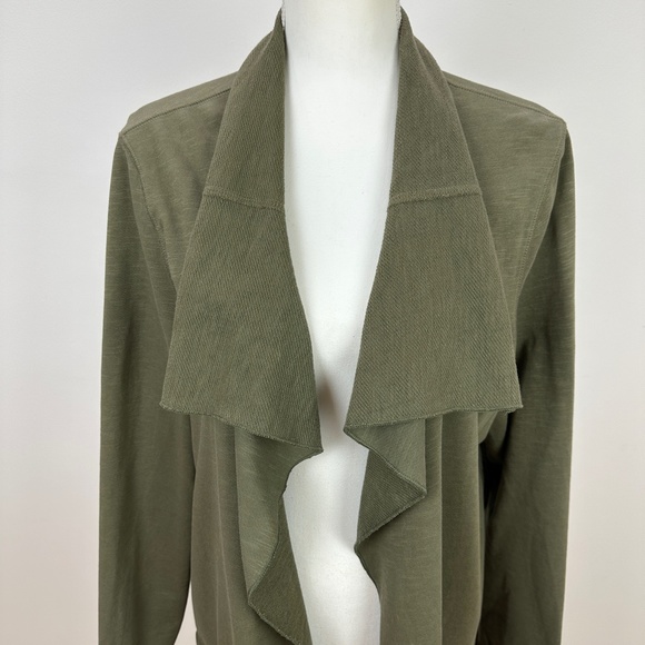 J. Jill Large Knit Blazer Open Waterfall Front Long Sleeve Khaki Pockets Womens - Picture 3 of 10